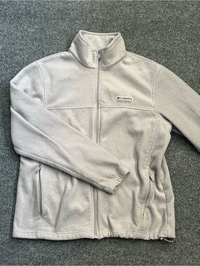 Columbia Soft Light Gray Full-Zip Fleece Jacket, 100% Polyester, Large
